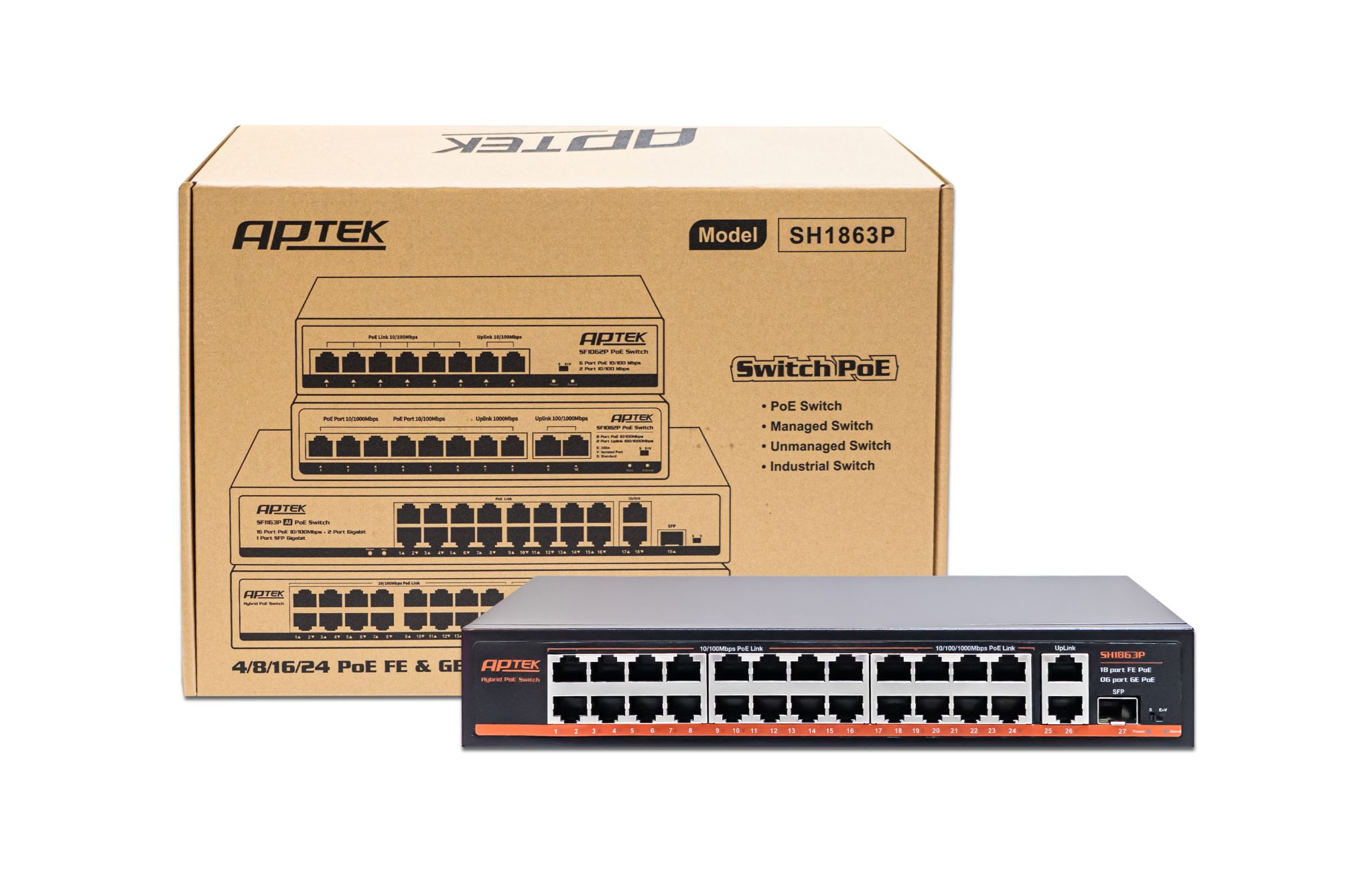 24-Port Hybrid PoE Switch APTEK SH1863P